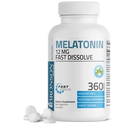 Bronson Melatonin 12mg 快速溶解 夜间睡眠援助支持和放松支持 360 Peppermint 蔬菜 Lozenges