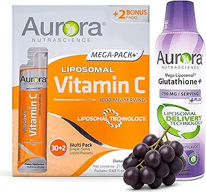 维达生命科学 Aurora Ntrascience Mega Liposomal Glutathione,750毫克,维生素C,3,000毫克,免疫支持和抗氧化剂包
