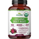 Zazzee USDA Organic Beet Root 20:1 Extract, 180 Vegan Quick Release Capsules, 6 Month Supply, Nitric Oxide Support, Black Pepper Extract for Enhanced Absorption, Certified Kosher, Non-GMO, Made in USA