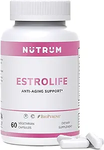 由Nutrum、Vegan 长期女性荷尔蒙平衡补充、骨骼功能、皮肤水分、弹性和坚固性、更年期救济、60卡普勒斯对女性的抗衰老支持