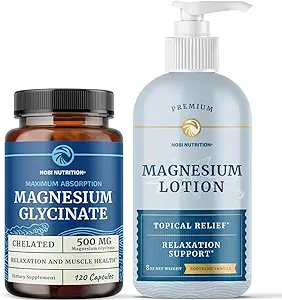 镁 Lotion 和镁 Glycinate 补充 QQ 全身 镁 支持身体和心智 8 Fl Oz 专题 镁+ 500 mg 镁 Glycinate 药丸