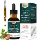 Black Walnut & Wormwood Extract Liquid Drops for Digestive Support, Natural Herbal Supplement Promote Intestinal Health with Clove Garlic Thyme Extracts, 6-in-1 Herbal Formula. 2oz