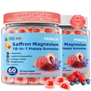 Saffron Gummies kids +Magnesium Glycinate +Omega-3 - Calm Focus Gummies for Kids 4+, saffron for kid with L-Theanine, Holy Basil, Rosemary, B6, D3 for Happy Mood, Cognition, ZZz, Sugar Free, 2 Pack