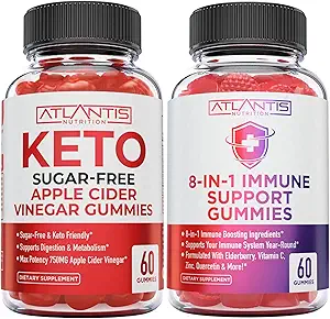 亚特兰蒂斯营养学 8-in-1 免疫支持 60 Gummys + 免糖 Keto Apple 苹果苹果 葡萄酒 60 Gummys
