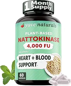 Yuve Nattokinase 4000 FU, Nattokinase 心血管健康支持补充剂 - 天然血薄 - Nattokinase Enzyme from Natto 提取,无糖,维生素K Free - 60 Pills,美国制造