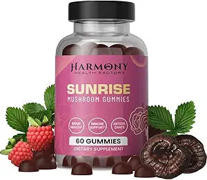 SUNRISE 10x Potency Mushrop Supplements Gummys for Energy, Mood and Immune 支持有机狮子的马内, Cordyceps, Reishi, Chaga和土耳其的Tail Nootropic 适应性Raspberry Flavor 60 Count