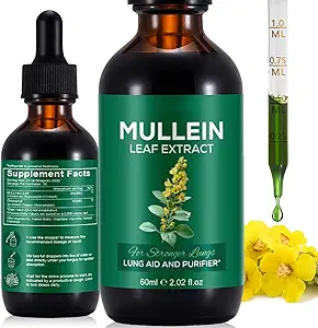 Mullein Drops for Lungs, Mullein Leaf 提取物 for Lungs, Natural Mullein 草药补充剂, Mullein 氯化石素 Drops for Lungs, Lung cleanse for Smokers - 2.02 fl oz (英语).