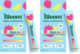Bloom Daily Hydration Electrolyte Powder Packets with Collagen, 5g Protein, Electrolytes, Vitamins & Minerals, Sugar Free Drink Mix, Strawberry Lemonade, 5 Count (Pack of 2)