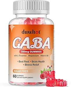 GABA Gummys 500mg for Cortisol cleasure, Relief Gummys for addles sleep, Brain, Immune Support, GABA Chewable Supplement with L-Theanine & Magnesium & Vitamin B6, 无糖, Vegan, 60