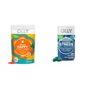 OLLY Hello Happy Gummy Worms, Mood Balance Support, Vitamin D, Saffron, Adult Chewable Supplement & Ultra Strength Goodbye Stress Softgels, GABA, Ashwagandha, L-Theanine and Lemon Balm