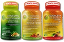 Suppments Studio Imune Support Bundle – Liposomal Vitamin C 1500mg + Liposomal Glutathione 500mg + 含有布罗梅兰,锌和维生素C的u素 – Vegan,非GMO,增强吸收公式