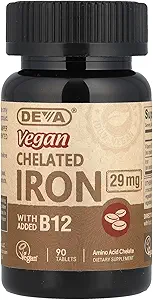 DEVA Vegan Chelated IRON 29毫克,加上B-12 -- 90块(多包)