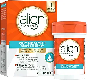 Align Probiotic, Digestive De-Stress, 与 Ashwagandha 一起为妇女和男子提供Probiotic, 帮助健康应对压力, Gluten Free, Soy Free, Vegetarian, 50 Gummys (Pack of 2).