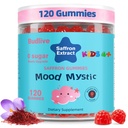 Saffron Gummies for Kids - Focus Calming Gummies Saffron Extract Supplements with Magnesium GABA, Supports Happy Mood & Cognition, Calms Temper Tantrums for Ages 4+, Sugar Free Raspberry, 120 Counts