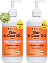Natural Dog Company 2 Pack - 16 oz. Skin and Coat Oil, Supports Skin Health, Fish Oil Supplements for Dogs, Fatty Acids, Antioxidant, for Multi Dog Families, Large Breed Dogs, 32 oz. Value