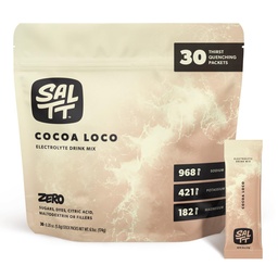 SALTT 电解石 粉末 火焰 饮料 混合 - 可可 Loco - 30个水解包 - 镁,钾,钠,痕量矿物 - 零糖和葡萄糖 自由 - 旅行必需品