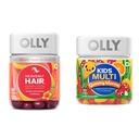 OLLY Hair Gummy 60ct & Kids Multivitamin Gummy Worms 70ct Supplement Bundles
