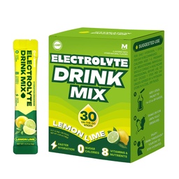 High Sodium Sugar Free Electrolyte Powder Packets, 30 Stick Pack — Hydration Drink Mix with Potassium & Magnesium, Zero Calorie Keto Friendly Hydration Powder, Lemon Lime Flavor