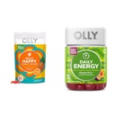 OLLY Hello Happy Gummy Worms Mood Balance Support with Vitamin D, Saffron - 90 Count and Daily Energy Gummy with Vitamin B12, CoQ10, Goji Berry - 60 Count