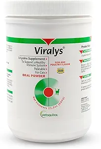 Vetoquinol Viralys Daily L-Lysine Powder for Cats and Kittens, Fish Flavored Lysine Supplement for Cats and Kittens 支持免疫健康,正常眼功能和呼吸健康,600gm