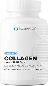 Premium Collagen Complex 90 Capsules 支持健康皮肤,钉子,骨骼和关节Collagen Peptides,类型一,II,III,V,X,美国制造 - 非GMO,Gluten Free