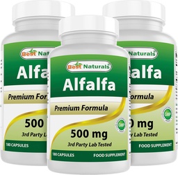 Best Naturals Alfalfa Green Super Food 500 mg 180 Capsules (180 Counter (Pack of 3)) (英语).