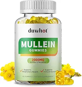 Mullein Gummys for Lung Detox, 2000mg Mullein Leaf 提取供呼吸和消化及免疫支持,有机Mullein草药补充 Mucus Relief, Vegan, Pineapple, 60