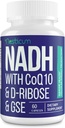 NADH 50mg + CoQ10 200mg + D-Ribose 150mg 补充,促进NAD+ 免疫系统、细胞能量、焦点、减少尼科蒂纳米化亚丁丁二核苷酸、60种维基卡普勒