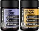 ONNIT Alpha Brain Bundle - 诺热带大脑补充剂(30个计数) 聚焦、集中和记忆 + 新的缓解压力、睡眠和摩德补充剂(30个计数)