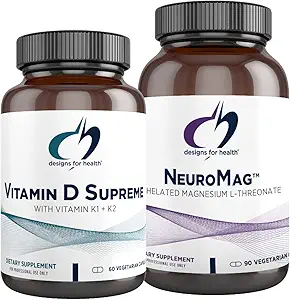 健康维生素D 最高5000 IU + 维生素K(60 Capsules) + 神经Mag Chelated Magnesium L-Threonate 用于认知支持(90 Capsules) - 2 产品包