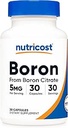 营养成本 Boron Capsules 5 mg, 30 蔬菜 Capsules - Gluten Free and GMO Free(无转基因生物)