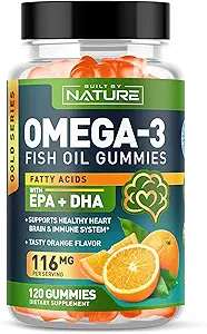 Omega 3 Fish Oil Gummys 配有来自野生鱼的EPA & DHA 3 Fish Omega 3 Fish Oil Gummy,支持健康心脏,脑与免疫系统,Burpless & Natural - 60 Gummys,30天供应量