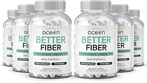 有机物 Ocean Better Fiber - Daily Fiber 补编 - 软化工具用于无力的鲍尔运动 - 配有 Psyllium Hulk 和 Slippery Elm - 6瓶
