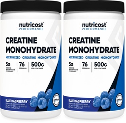 Nutricost Creatine Monohydrate Powder (Blue Raspberry), 500 Grams (1.1 LBS) (Pack of 2)