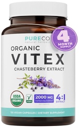 Organic Vitex Chasteberry Supplement for Women - High Strength Chaste Tree Berry Extract Supports Hormone Balance for Women from PMS to Menopause - Filler Free Vegan & Non-GMO (4 Month Supply)