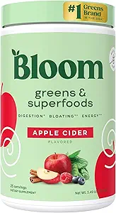 布鲁姆营养超食品 绿皮粉 带亲生药和预生药的消化酶 Gut Health 女性的Bloating Relief, Chlorella, Green Juice Mix with Beet Root Powder, 25 SVG, Apple Cider