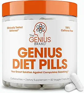 Genius Brand - Genius Edit Pills for Wight Lost Support, 50 Veggie Capsules - Smart Appetite Status for Man and Men - 天然5-HTP & Saffron 补编 - Cortisol & 甲状腺素支持