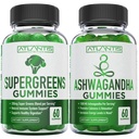 超绿色(Supergreens & Ashwagandha Gummys) - Ashwagandha促进平静和增强免疫系统 - 美味超绿色与菠菜,布罗科利,比特罗特和绿茶支持免疫 - 60 Gummys