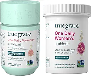 True Grace One Daily Women ' s Multivitamin (30 Vegan 平板电脑) & One Daily Women Probiotic (30 Vegetarian Capsules) - Gluten Free, Soy Free, Organization - 每人30天的供应量