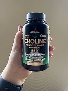 NUTRAHARMONY Choline 补充 - Choline Bitartrate 100% Daily 值 - 5-in-1 配有福拉特,维生素D3,B6 & B12的复合体 - Vegan,Non-GMO - 120 Capsules