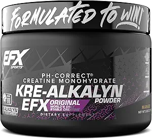 EFX Sports Kre-Alkalyn EFX Powder | pH 正确的克里丁单水合物 ow Powder 补充 | 力量 肌肉生长和性能 | 55 服务(芒果)