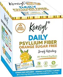 Konsyl Daily Fiber Orange 100% 天然肽胡斯克粉 - 无糖无胶 - 30个个人粘贴包装