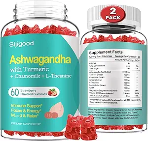 2 Pack Ashwagandha Gummys with L-theanine, Ashwa Root Supplement Gummy for Women Men, 120 草莓火焰古米