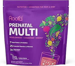root'd 产前多维他命粉 - 25种维生素和矿物,配有3x电解质,福拉特,铁,Mom & Baby的D3,7种超级食品和亲生素,无糖维生素和水分 − 30种维生素饮料包