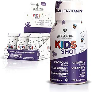 BEE and You Kids Immune Support Suppless, 100% 天然Propolis, 维生素C, 老年莓, Raw Honey, 抗氧化剂, Gummy的替代品, Great Taste, 12 Pack, 1.69 f. oz each