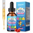 Kids Focus and Attention Supplements with Phosphatidylserine, Omega-3, Magnesium Glycinate, L-Theanine, Folate, Brain Vitamins Liquid Drops for Kids Memory, Cognitive, Sleep & Mood,Strawberry,2 Fl Oz