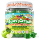 Kids Super Greens Gummies, w/Multivitamins, 20+ Veggie Fruit, Prebiotics, Calcium, Omega-3 (DHA/EPA), Kids Vitamins Greens Superfood Gummies for Picky Eater Growth, Energy, Immune, Digestion, 1 Pack
