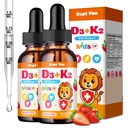2 Pack Kids Vitamin D3 K2 Drops - K2 D3 Vitamin Supplement 1000 IU with Omega 3, Support Bone, Mood, Teeth & Immune - Vitamin D3 K2 (MK-7) Liquid Drops for Adults & Kids, Sugar Free Strawberry Flavor