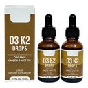Vitamin D3 K2 Drops with MCT Oil Omega 3-2Pcs Organic D3 K2 Liquid Drops with 5000 IU, for Adults Kids Toddlers Seniors, Bone Heart Immune Health Fast Absorption Unflavored 1.7 Fl OZ