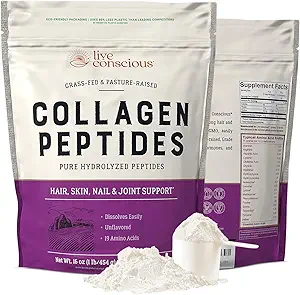 Live Collagen Peptides Powder Unfloodered Packets-Hydrodrolyzed Collagen Power-Hair, Skin, Nail, & 联合支持-Type I & III Grass-Fed Collagen 男女补品 - Pack of 20 (2Pk)